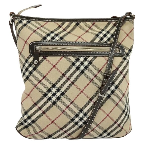 BURBERRY Nova Check Blue Label Shoulder Bag Canvas Beige Silver Auth hk2726 - Picture 1 of 16